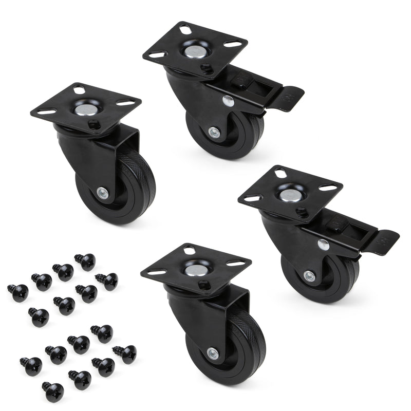 Kit 4 Ruote Slip per Carrello Ø5 cm con Piastra in Acciaio Emuca Neri
