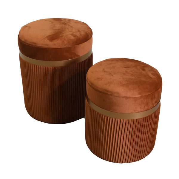 online Set 2 Pouf Contenitore Ø35 cm e Ø39 cm in Tessuto Velluto Terra Di Siena