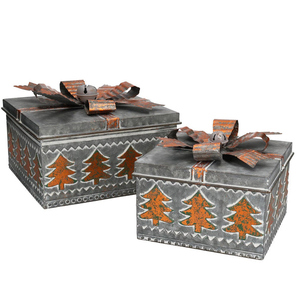 online Set 2 Scatole in Metallo grigio oro quadro