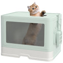 Lettiera per Gatti Chiusa Doppia Entrata con Paletta e Spazzola Integrata Verde      