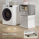 Mobile Asse da Stiro Pieghevole 121x37x89,5 cm a Rotelle con Ripiano Aperto e 3 Cassetti in MDF Bianco e Grigio      