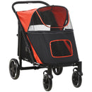 Passeggino per Cani Taglia Media e Grande 112x65x100 cm Pieghevole con Ingressi a Cerniera Rosso e Nero  