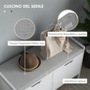 Panca Scarpiera 2 Armadietti con Cuscino 84x35x50 cm in Tessuto Effetto Lino e Legno Bianco 