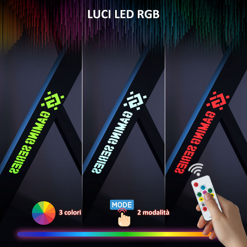 Scrivania Gaming 120x60x75 cm con Luci LED RGB Gambe a K in Legno e Acciaio Nero 