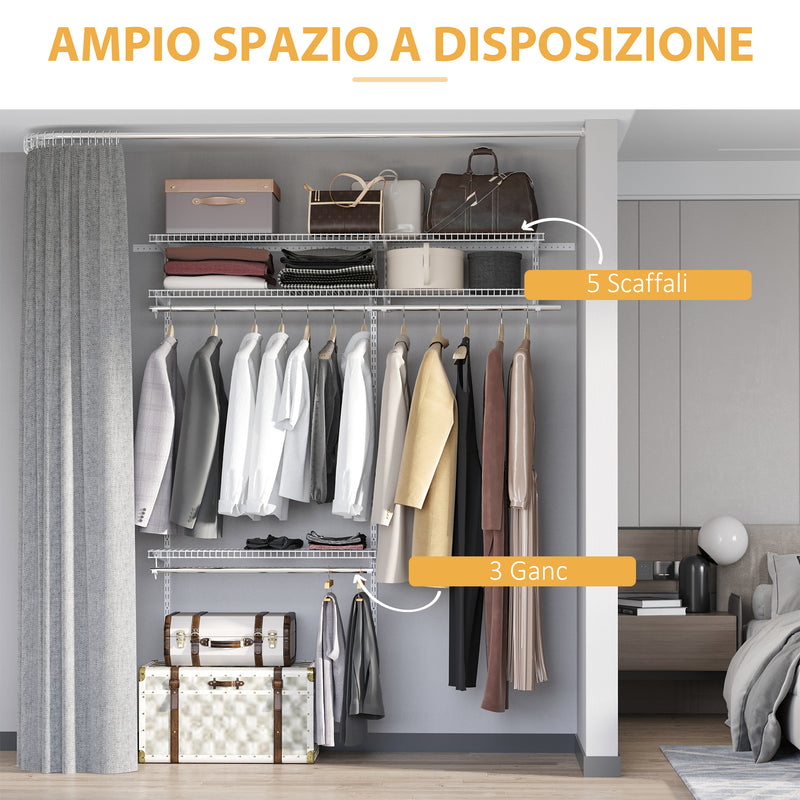 Set Appendiabiti a Muro 178,2x38,8x128 cm con 5 Mensole e 3 Barre Salvaspazio Bianco