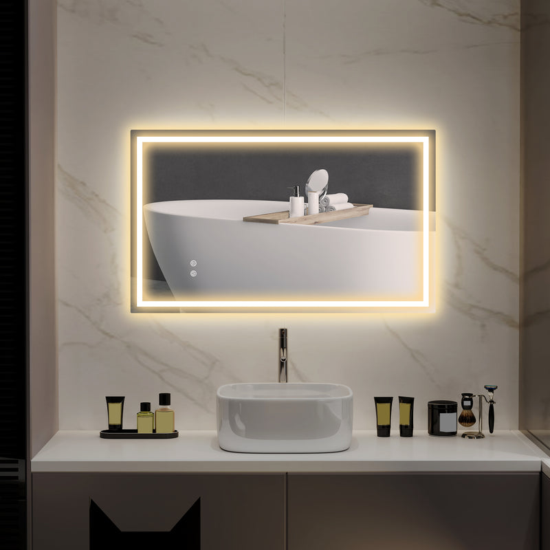 Specchio per Bagno con Luci LED a 3 Tonalità 100x3x60 cm Antiappannamento e Strato Antiurto    