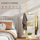 Albero Appendiabiti da Terra 45x45x170 cm con 8 Ganci e 3 Ripiani in Bambù Naturale e Bianco 