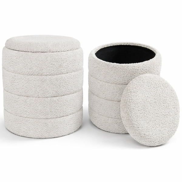 Set 2 Pouf Contenitori 43x45 cm e 35x40 cm Seduta Imbottita Rivestimento Bounclè Bianco online