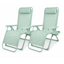 Set 2 Sedie Sdraio Gravity Luxor 90x67x110 cm con Vassoio Portaoggetti Poggiapiedi e Cuscino Verde      