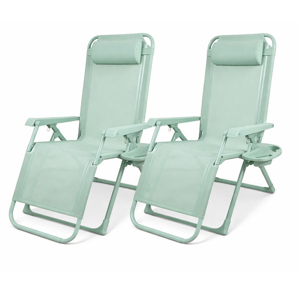 Set 2 Sedie Sdraio Gravity Luxor 90x67x110 cm con Vassoio Portaoggetti Poggiapiedi e Cuscino Verde sconto