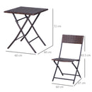 Set Tavolino e 2 Sedie Pieghevoli da Giardino in Rattan Sintetico Marrone 