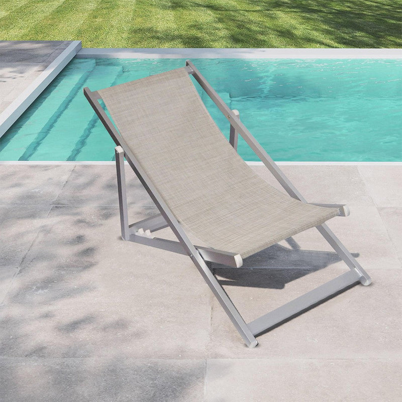 Sedia Sdraio Pieghevole 3 Posizioni in Alluminio e Textilene Beige