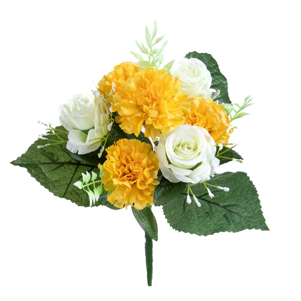 prezzo Set 6 Bouquet Artificiali di Rose e Garofani Altezza 32 cm Giallo