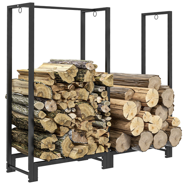 Portalegna per Camino da Esterno a 2 Sezioni 123x32x115 cm con Ganci e Anelli in Acciaio Verniciato Nero acquista
