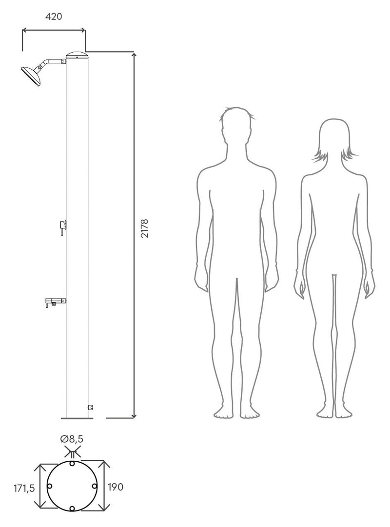 Doccia Solare da Giardino 28L Miscelatore e Lavapiedi Tevere X Satinato