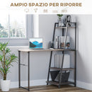 Scrivania Salvaspazio Pieghevole con Libreria 4 Livelli 106x48x128 cm in Legno e Metallo Grigio e Nero 