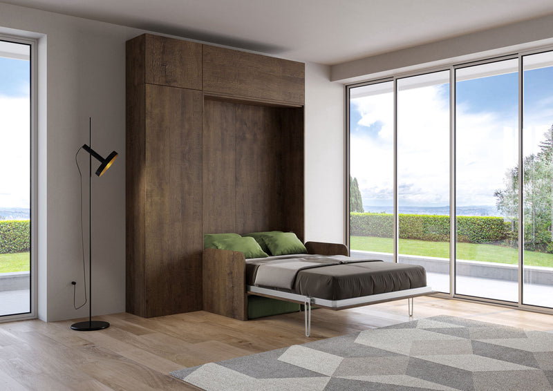 Letto Matrimoniale Francese A Scomparsa 140 Kentaro Con Divano E Mobili Noce e Verde      