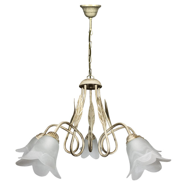 Lampadario 5xE14 Montatura Avorio Oro Vetro Spugnato Bianco E-Energy Amelia online