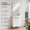 Mobile Bagno da Terra 52,5x31x88,5 cm con Lavabo Specchio e 2 Ante in Truciolato e MDF Bianco      