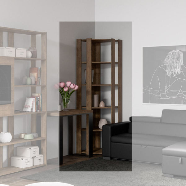Libreria Angolare Moderna 5 Ripiani 60,3x60,3x205 cm in nobilitato Noce sconto