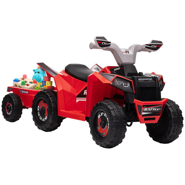 Quad Elettrico per Bambini 6V con Rimorchio Pedale Marce Avanti e Indietro Rosso acquista