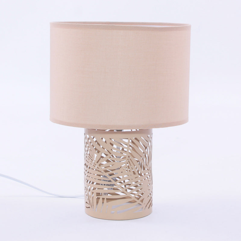 Lampada da Tavolo Ø22xH31 cm in Metallo Traforato Beige
