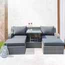 Divano con 2 Pouf Perù con Cuscini in Wicker Grigio