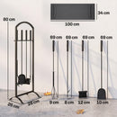 Set per Camino con Supporto 30x22x86 cm Borsa Spazzola Paletta Attizzatoio e Pinze in Metallo Nero      