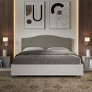 Letto Matrimoniale con Rete e Contenitore Alzata Comoda Struttura Bianco Frassico e Testata in Similpelle Grace Cappuccino Varie Misure