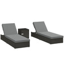 Set 2 Sdraio da Giardino 184x60x22 cm con Tavolino Laterale e Schienale Regolabile in Rattan Grigio Scuro      