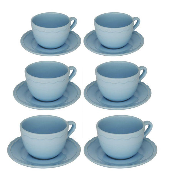 prezzo Set 6 Tazze da The con Piattino Ø9,5xh7 cm in Gres Porcellanato Juliet Azzurro Pastello