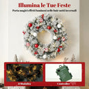 Ghirlanda Natalizia Innevata Ø60x12 cm con Luci LED 8 Modalità 140 Rami 8 Bacche e 15 Palline in PVC e Acciaio Verde      