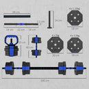 Set Pesi Palestra 6 in 1 Multifunzione da 20kg Totali 125x18x18 cm in Plastica e Sabbia Blu      