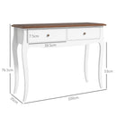 Tavolo Consolle Moderno 100x35x76,5 cm con 2 Cassetti in Legno Bianco e Marrone Scuro   