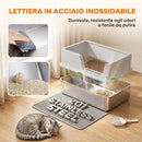 Lettiera per Gatti XL Fino a 8 kg 60x40x30 cm con Tappetino Vassoio e Paletta in Acciaio Inox e PP Grigio Chiaro      