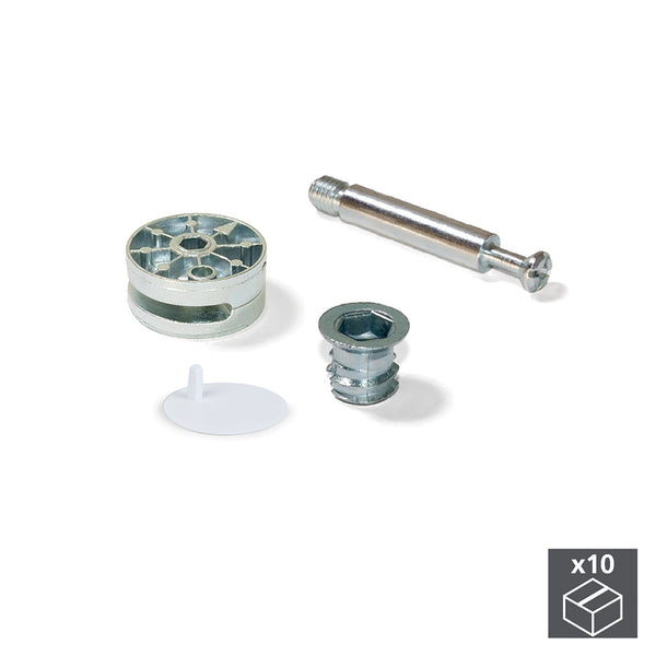 acquista Eccentrico + Perno e Bussola M8 35 mm Pannello 20 mm Zama e Acciaio Bianco 10 Pezzi Emuca