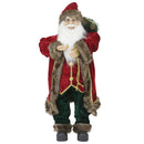 Statuina Babbo Natale 80 cm con Sacco Regali e Lanterna Vestiti in Tessuto Bordeaux      