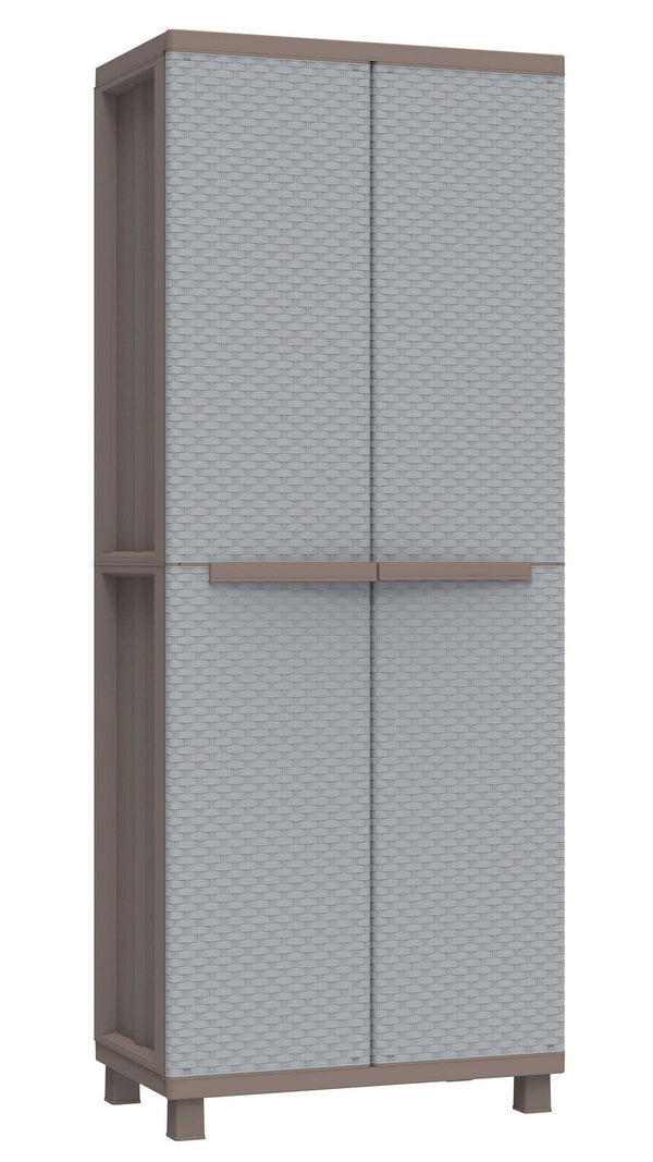 Armadio Portascope Modulare da Esterno 68x37,5x170 cm 2 Ante 4 Ripiani in Polipropilene Jrattan Tortora e Grigio online