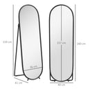 Specchio a Figura Intera da Terra 40x41x159 cm in Vetro e Metallo Nero   