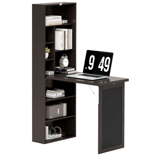 online Mobile Libreria con Scrivania Salvaspazio Pieghevole 98x51x153 cm in Legno e MDF Marrone