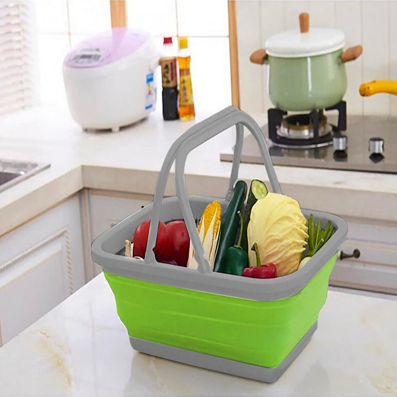 Bacinella Contenitore Salvaspazio 9 Litri Pieghevole Multiuso con Manici Verde