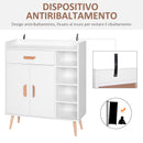 Madia Mobiletto Soggiorno con Piedi in Legno di Pino Bianco 80x29.5x96 cm 