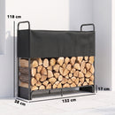 Portalegna da Interno ed Esterno 132x38x118 cm con Copertura e Borsa in Oxford 600D Portata 300 kg in Acciaio Zincato Nero      