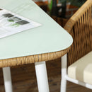 Set Tavolo con Top in Vetro 4 Sedie Impilabili da Giardino in Rattan PE e Alluminio Giallo