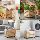 Cesta Scatola Contenitore con Ruote 35x50x35 cm in Legno di Pino Naturale