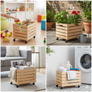 Cesta Scatola Contenitore con Ruote 35x50x35 cm in Legno di Pino Naturale