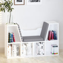 Mobile Libreria 102x30x61 cm a 6 Sezioni Seduta con Cuscini Morbidi in Legno Spugna e Poliestere Bianco      