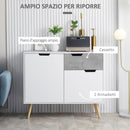Mobile da Salotto 2 Armadietti 2 Ante e Cassetto 98x39x81,5 cm in Truciolato e Pino Grigio e Bianco