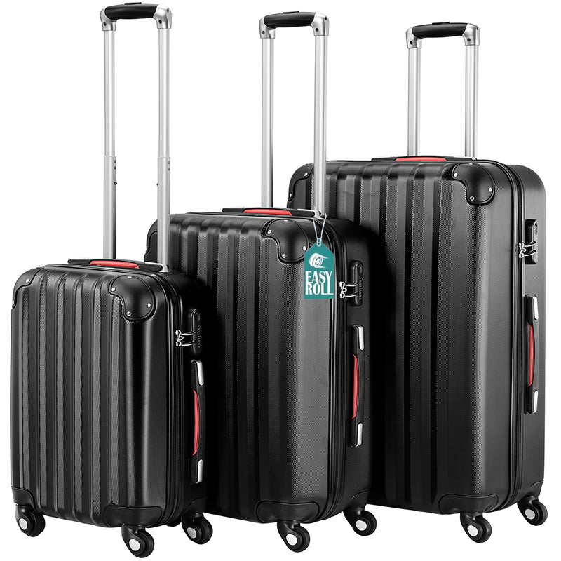 Set 3 Valigie Trolley Rigide da Viaggio Easy Roll Angoli Rinfornzati in ABS Nero  