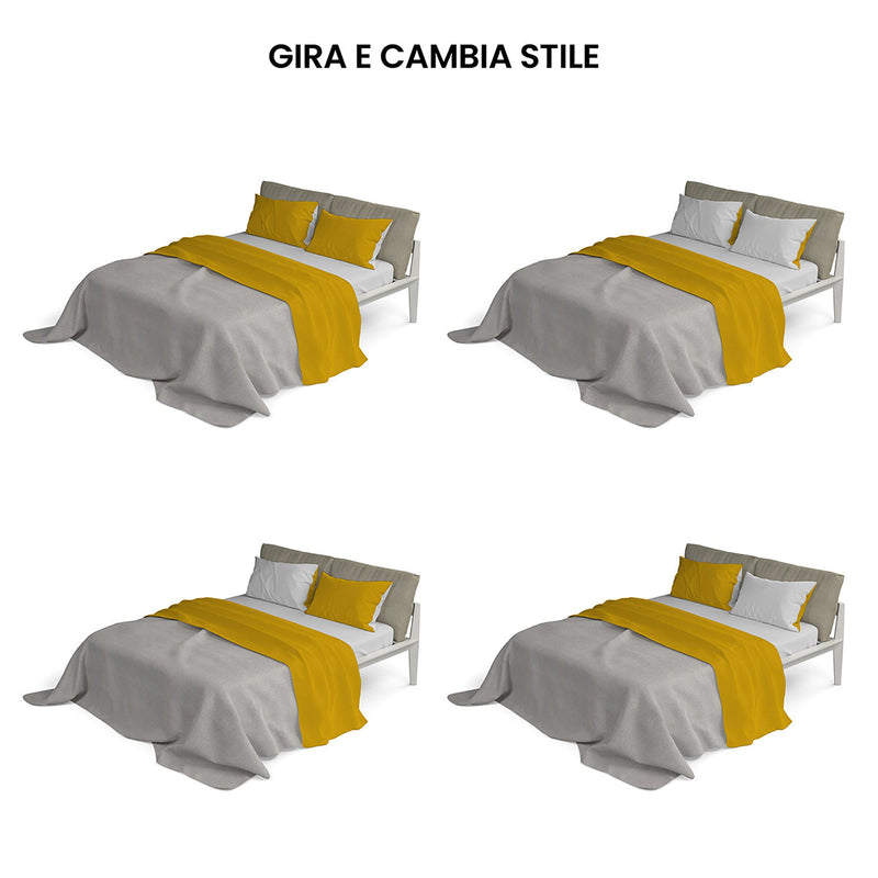 Set Lenzuola Sopra Sotto e Federe Doubleface Senape\/Grigio Chiaro Varie Misure